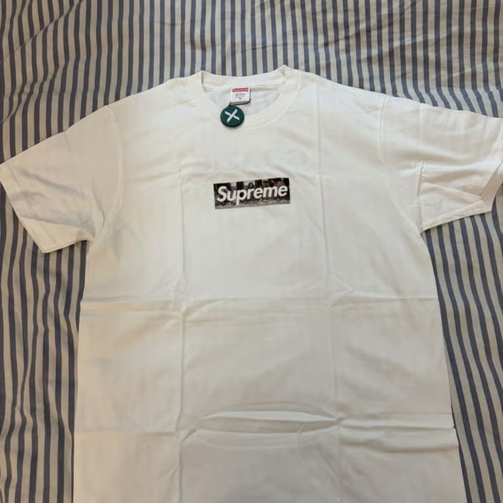 Supreme White Tee with Camo Box Logo Patch